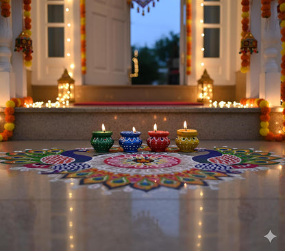 Matka Diya Candles Set (Pack of 4) | Decorative Tealight Candles for Home, Festival & Diwali Decoration Lights