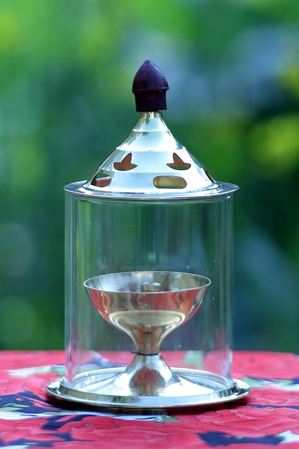 Brass & Glass Akhand Deep Diya with Cover | Traditional Oil Lamp for Puja, Festival & Home Decoration