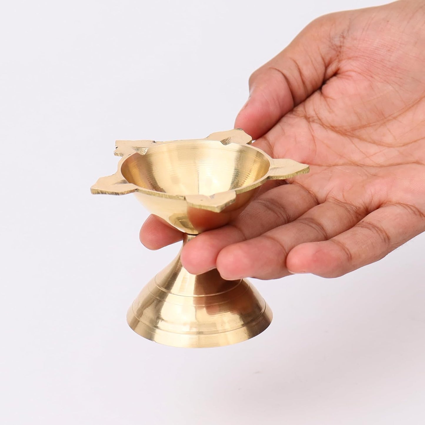 Brass Panchmukhi Diya – Traditional 5 Face Deepam (Gold, Pack of 2)