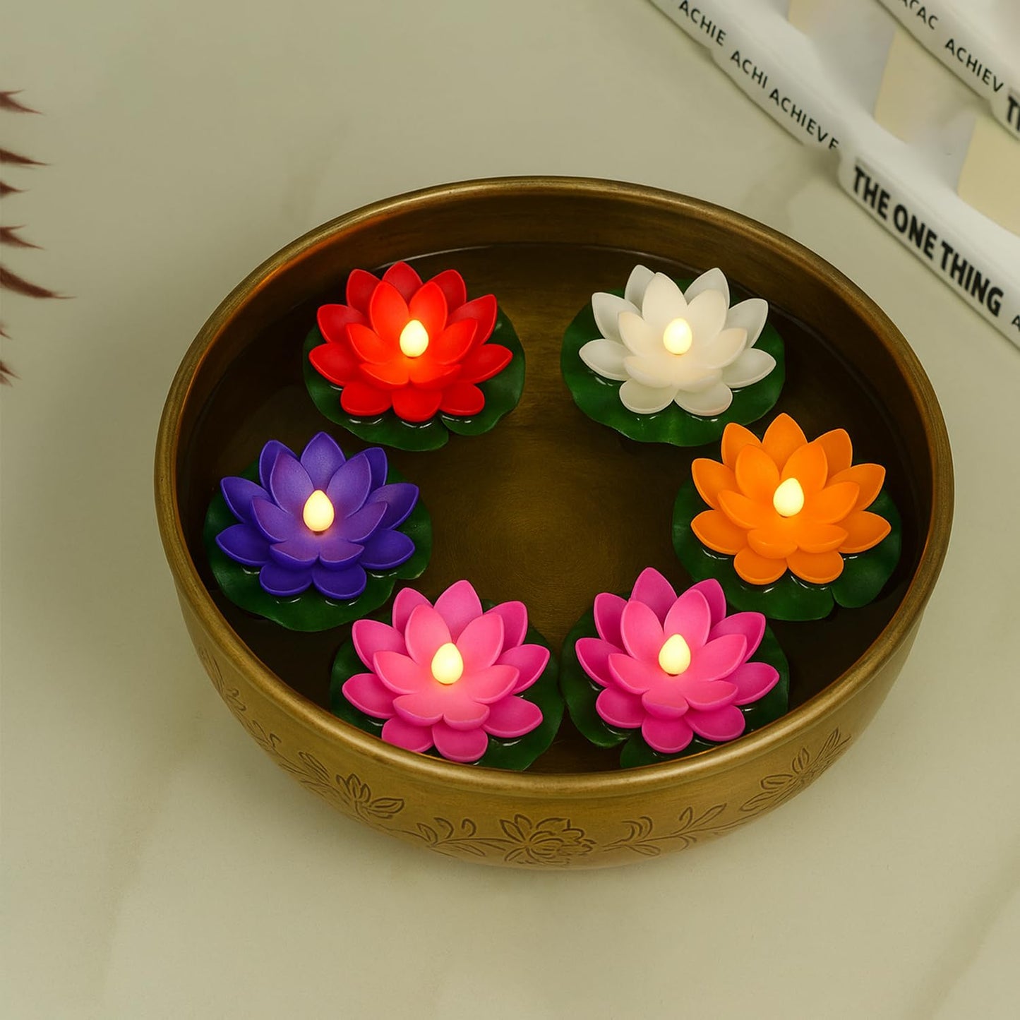 Flameless Lotus Flower LED Diyas (Pack of 6) | Water Sensor Floating Diya Lights for Diwali, Home, Temple & Festival Decoration
