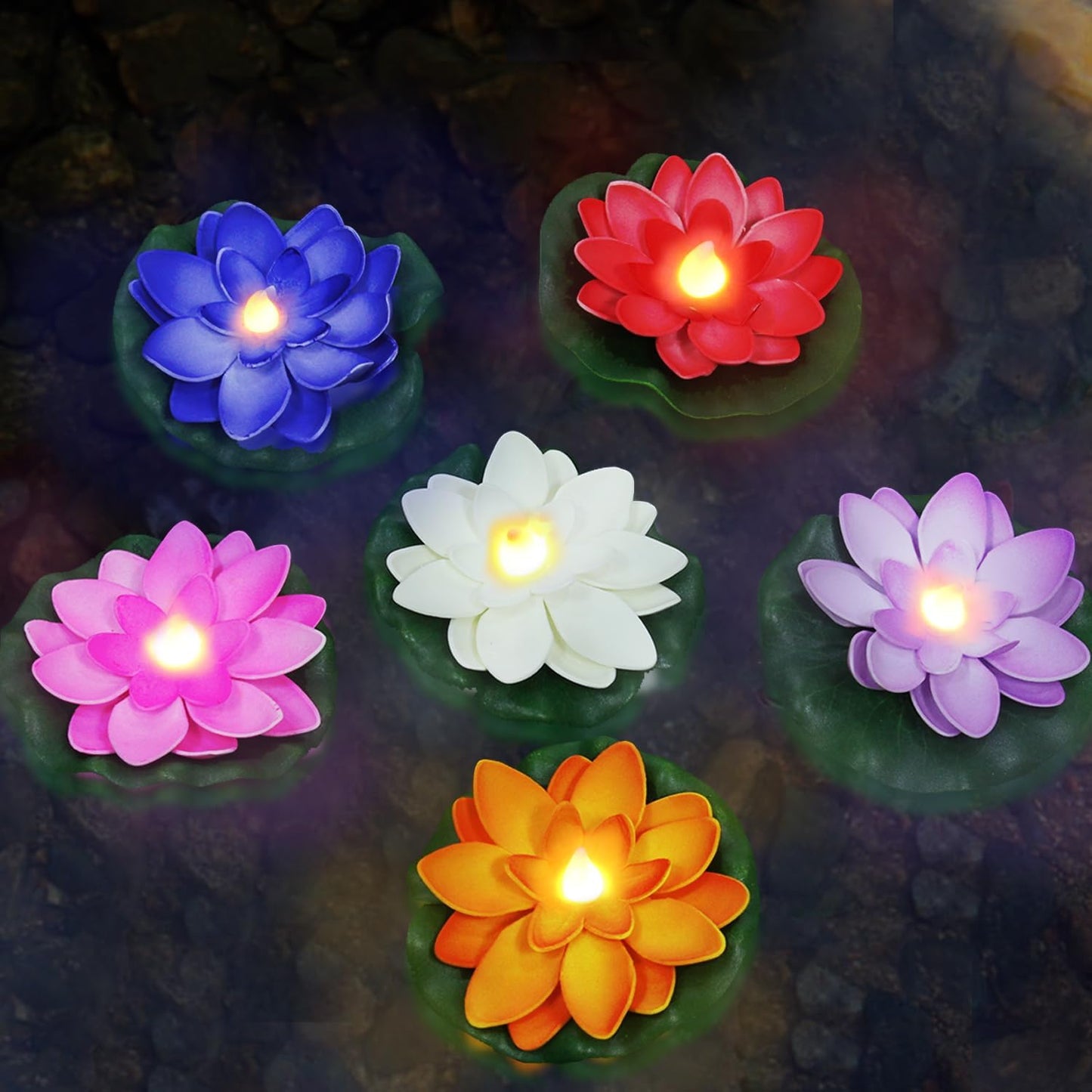 Flameless Lotus Flower LED Diyas (Pack of 6) | Water Sensor Floating Diya Lights for Diwali, Home, Temple & Festival Decoration