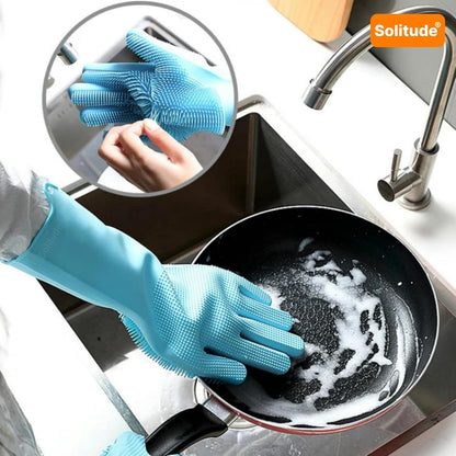 Silicone Dish Washing & Cleaning Gloves – Heat Resistant Gloves for Kitchen, Dishwashing, and Pet Grooming (Multicolor, Set of 1)