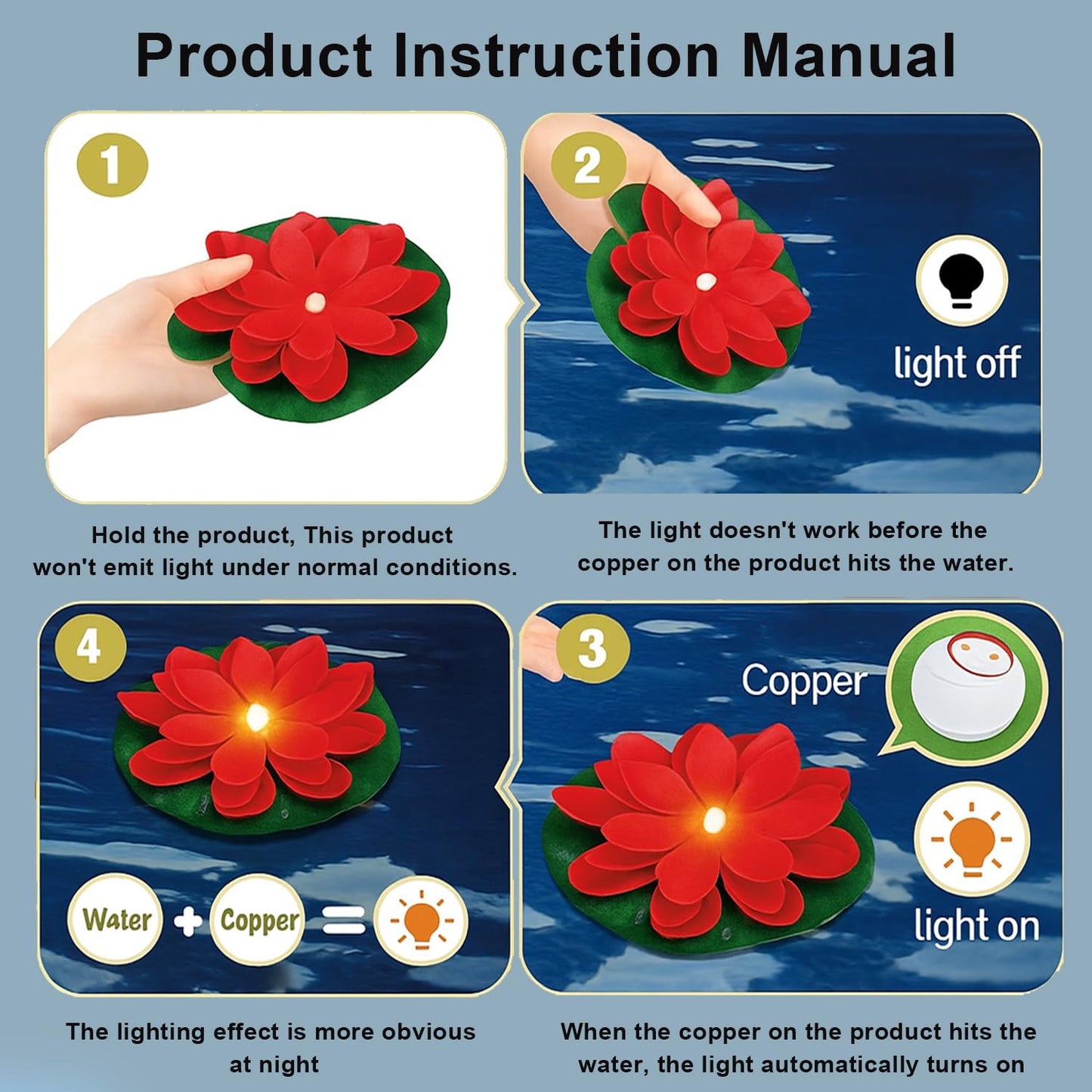 Flameless Lotus Flower LED Diyas (Pack of 6) | Water Sensor Floating Diya Lights for Diwali, Home, Temple & Festival Decoration