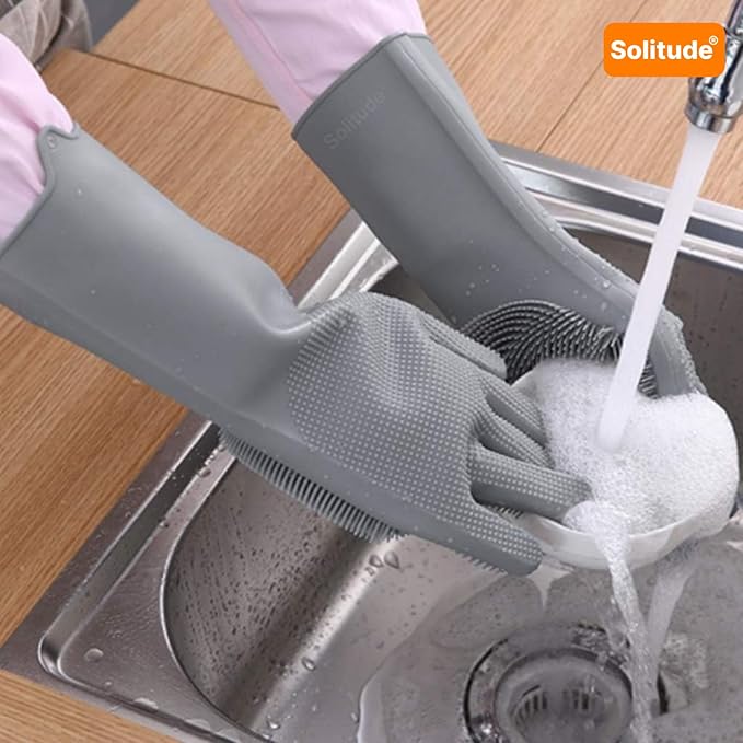 Silicone Dish Washing & Cleaning Gloves – Heat Resistant Gloves for Kitchen, Dishwashing, and Pet Grooming (Multicolor, Set of 1)