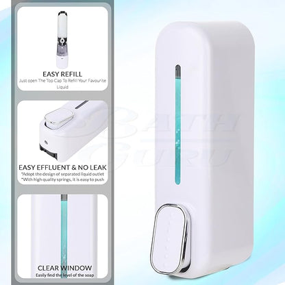 Wall-Mount Liquid Shampoo & Shower Gel Dispenser – Hand Pump for Hotel, Bathroom, or Home (White)