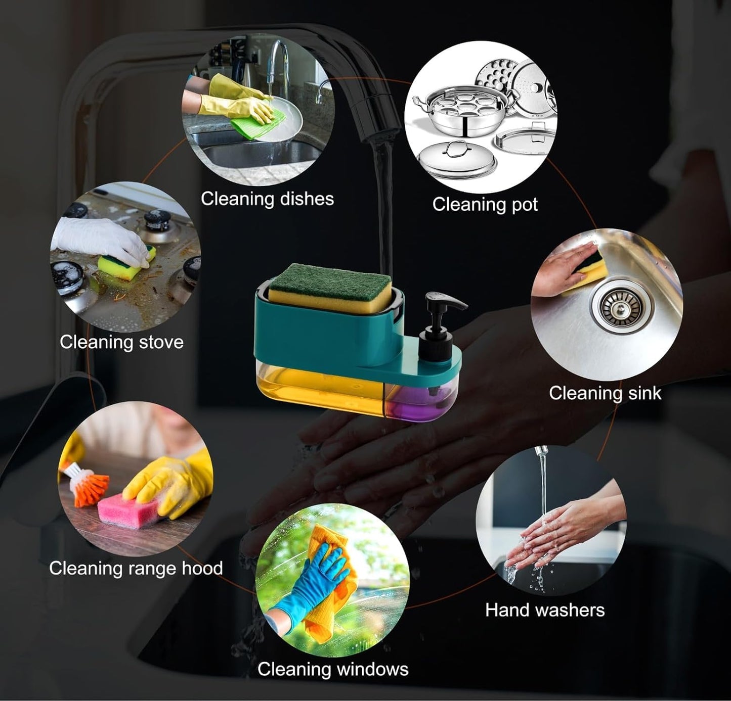 3-in-1 Soap Pump Dispenser with Sponge Holder – Dish Soap Liquid Dispenser for Kitchen Sink & Bathroom Countertop (Purple)