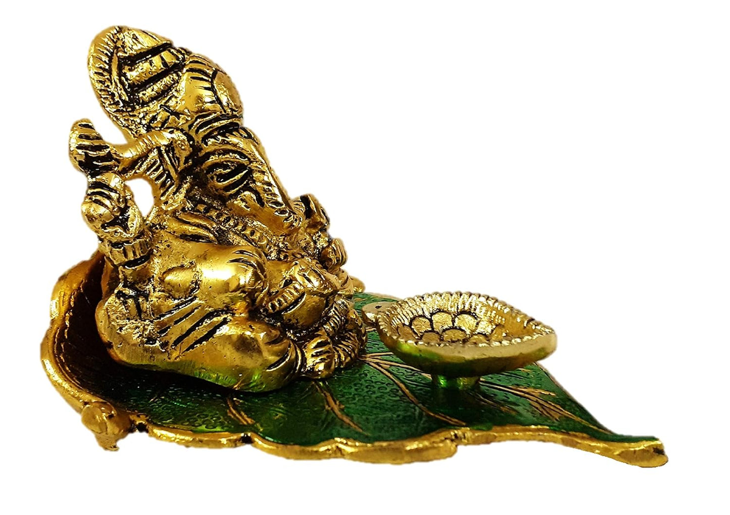 God Ganeshji Diya Set (Brass & Green) | Traditional Decorative Diya for Puja, Home Temple & Diwali Decoration