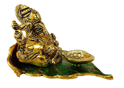 God Ganeshji Diya Set (Brass & Green) | Traditional Decorative Diya for Puja, Home Temple & Diwali Decoration
