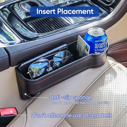Leather Car Seat Gap Filler Organizer – Console Side Pocket with Bottle/Can Holder (Pack of 1)