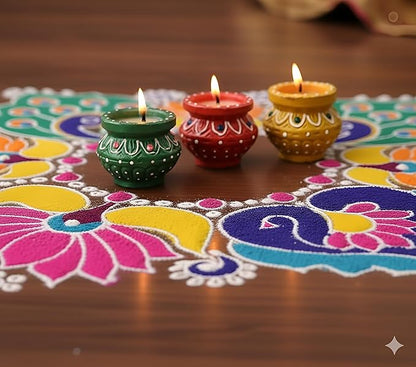 Matka Diya Candles Set (Pack of 4) | Decorative Tealight Candles for Home, Festival & Diwali Decoration Lights