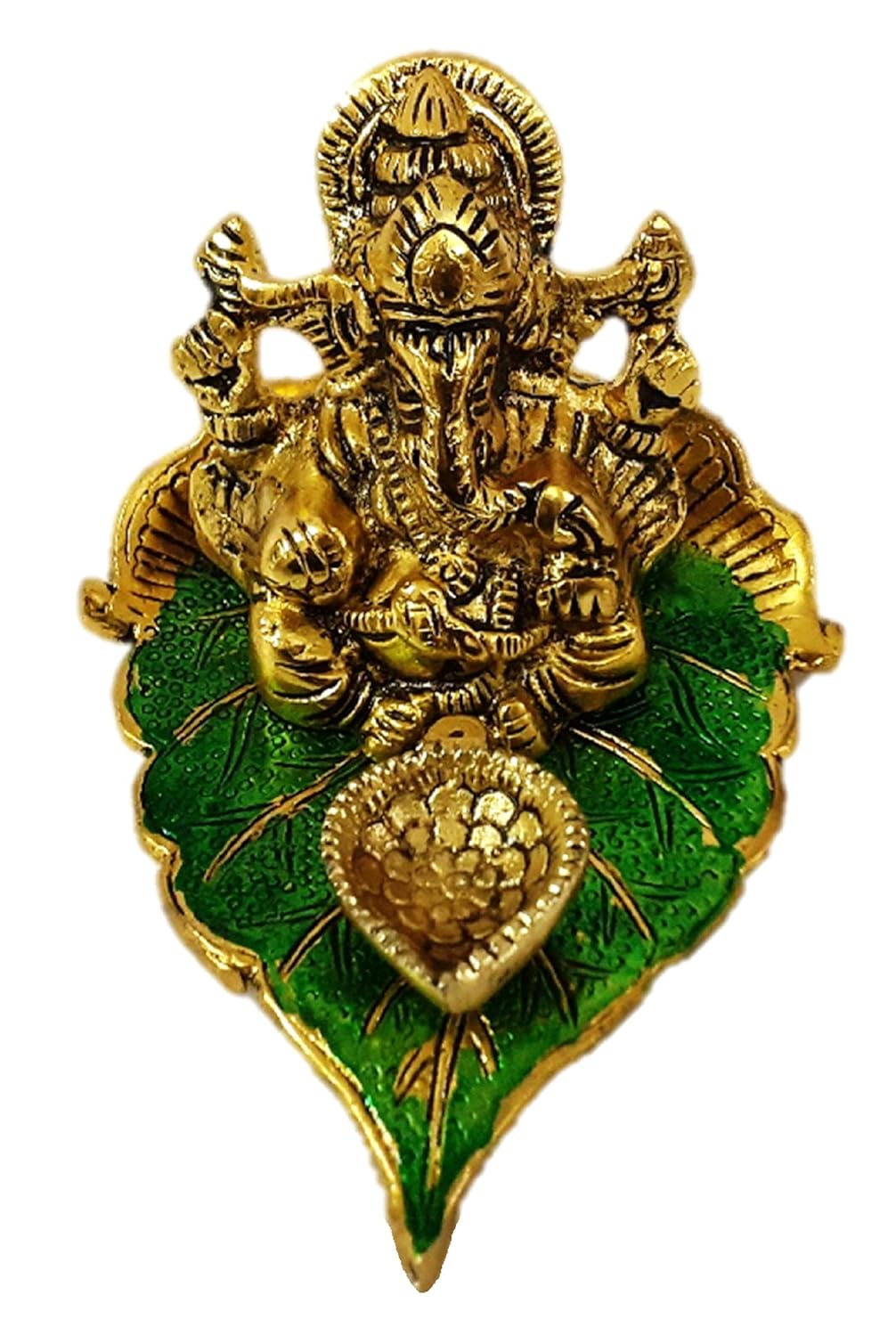 God Ganeshji Diya Set (Brass & Green) | Traditional Decorative Diya for Puja, Home Temple & Diwali Decoration