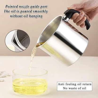 Stainless Steel Oil Pot with Filter & Lid | Kitchen Oil Storage & Reuse Container | Durable, Leak-Proof & Easy-to-Clean Cooking Oil Dispenser