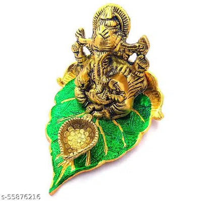 God Ganeshji Diya Set (Brass & Green) | Traditional Decorative Diya for Puja, Home Temple & Diwali Decoration