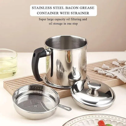 Stainless Steel Oil Pot with Filter & Lid | Kitchen Oil Storage & Reuse Container | Durable, Leak-Proof & Easy-to-Clean Cooking Oil Dispenser