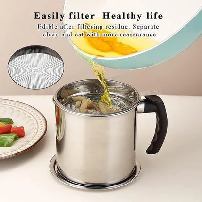 Stainless Steel Oil Pot with Filter & Lid | Kitchen Oil Storage & Reuse Container | Durable, Leak-Proof & Easy-to-Clean Cooking Oil Dispenser