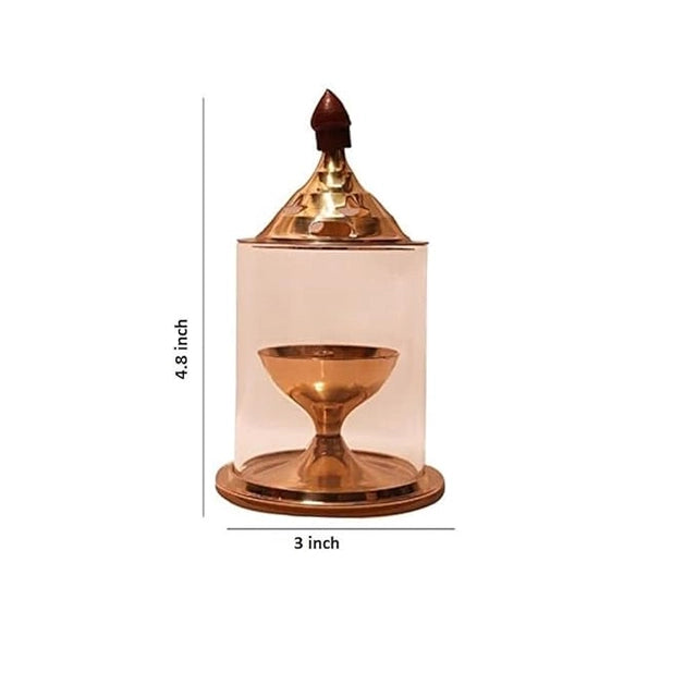 Brass & Glass Akhand Deep Diya with Cover | Traditional Oil Lamp for Puja, Festival & Home Decoration