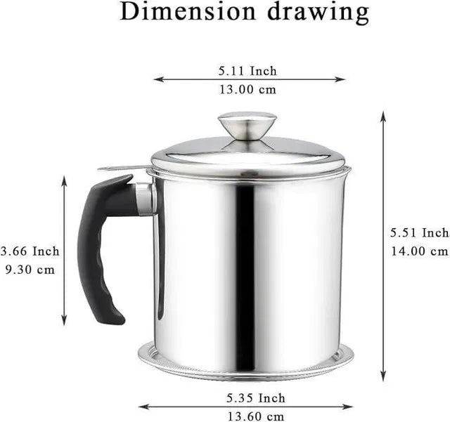 Stainless Steel Oil Pot with Filter & Lid | Kitchen Oil Storage & Reuse Container | Durable, Leak-Proof & Easy-to-Clean Cooking Oil Dispenser