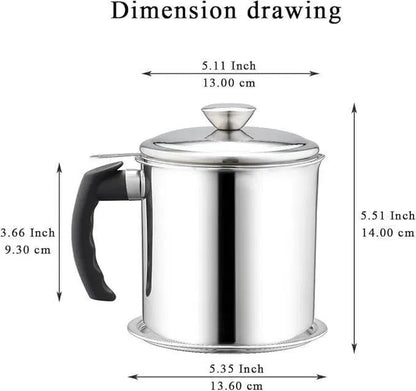 Stainless Steel Oil Pot with Filter & Lid | Kitchen Oil Storage & Reuse Container | Durable, Leak-Proof & Easy-to-Clean Cooking Oil Dispenser