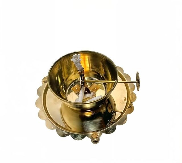 Akhand Diya Lamp with Adjustable Wick & Glass Cover | Brass Deepam Oil Lamp for Puja Room, Mandir & Home Décor (Gold, Pack of 1)