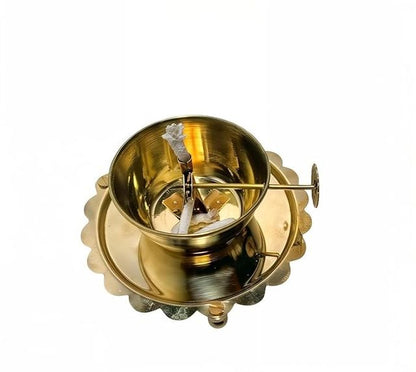 Akhand Diya Lamp with Adjustable Wick & Glass Cover | Brass Deepam Oil Lamp for Puja Room, Mandir & Home Décor (Gold, Pack of 1)