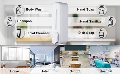 Wall-Mount Liquid Shampoo & Shower Gel Dispenser – Hand Pump for Hotel, Bathroom, or Home (White)